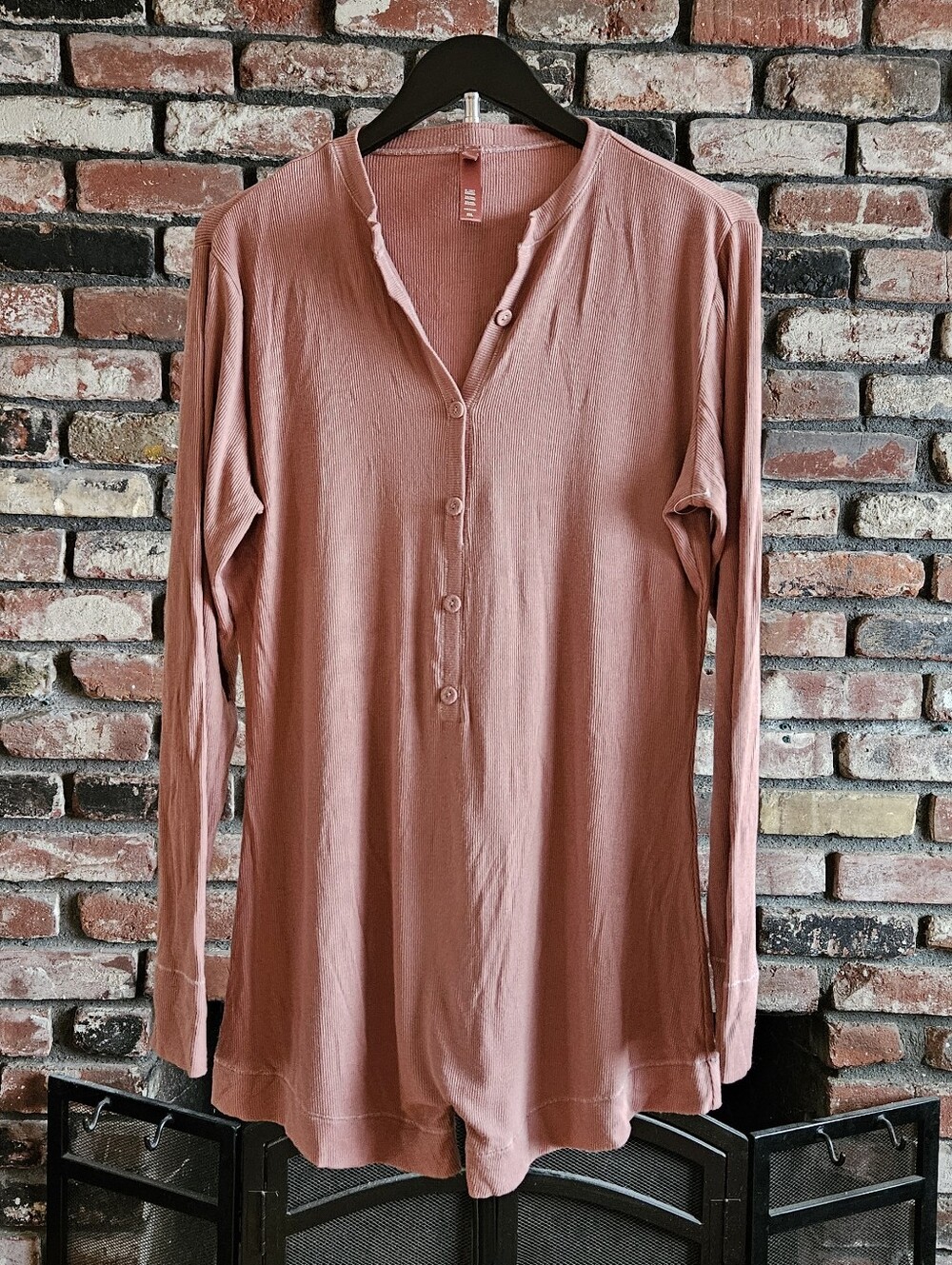 SKIMS Lounge Long Sleeve Henley Romper In Rose Clay